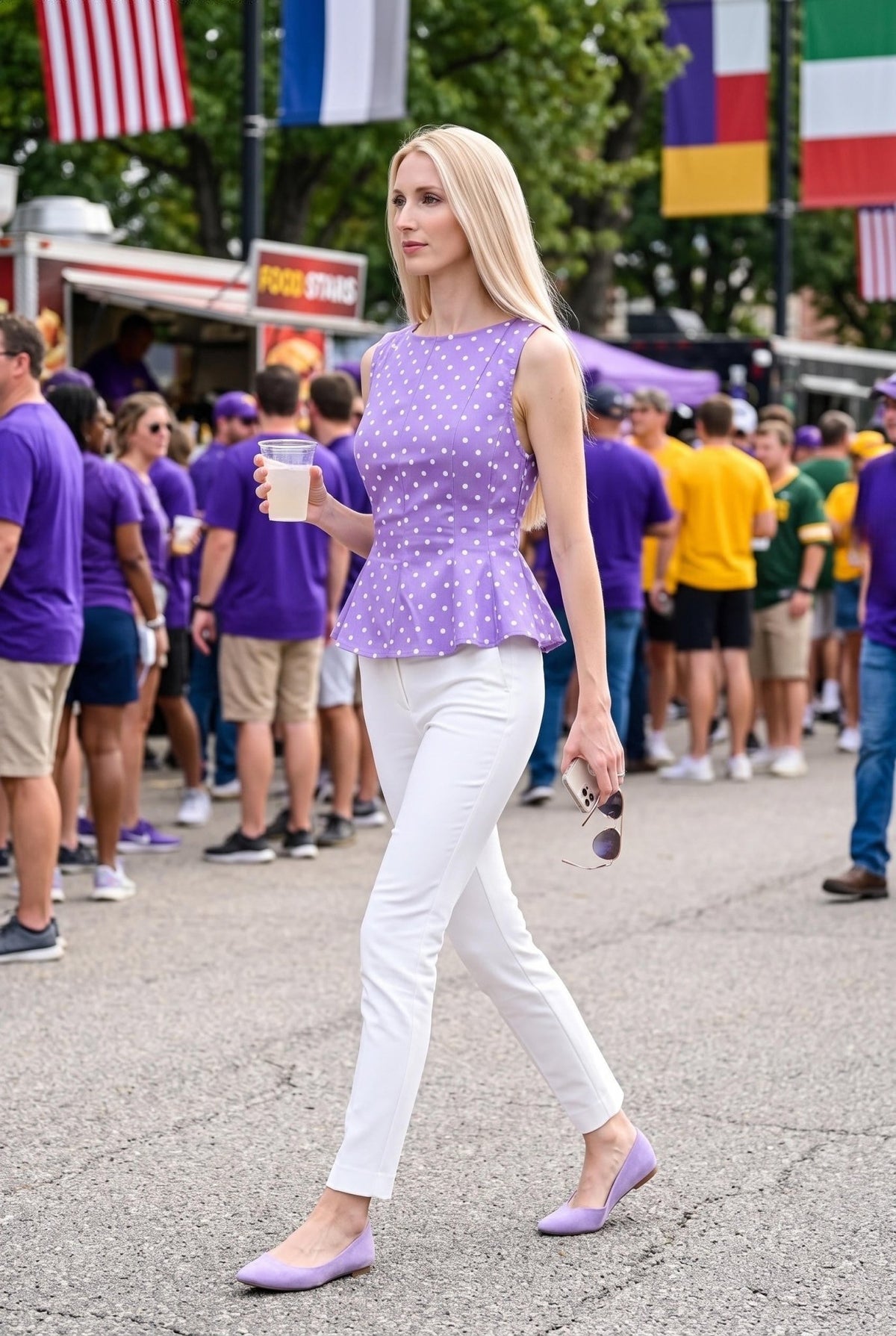 Annalisa Polka Dot Denim Peplum Top Purple