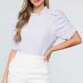 Annie Ruched Sleeve Textured Top Purple - THML - COLOR GAME