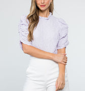 Annie Ruched Sleeve Textured Top Purple - THML - COLOR GAME