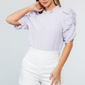 Annie Ruched Sleeve Textured Top Purple - THML - COLOR GAME