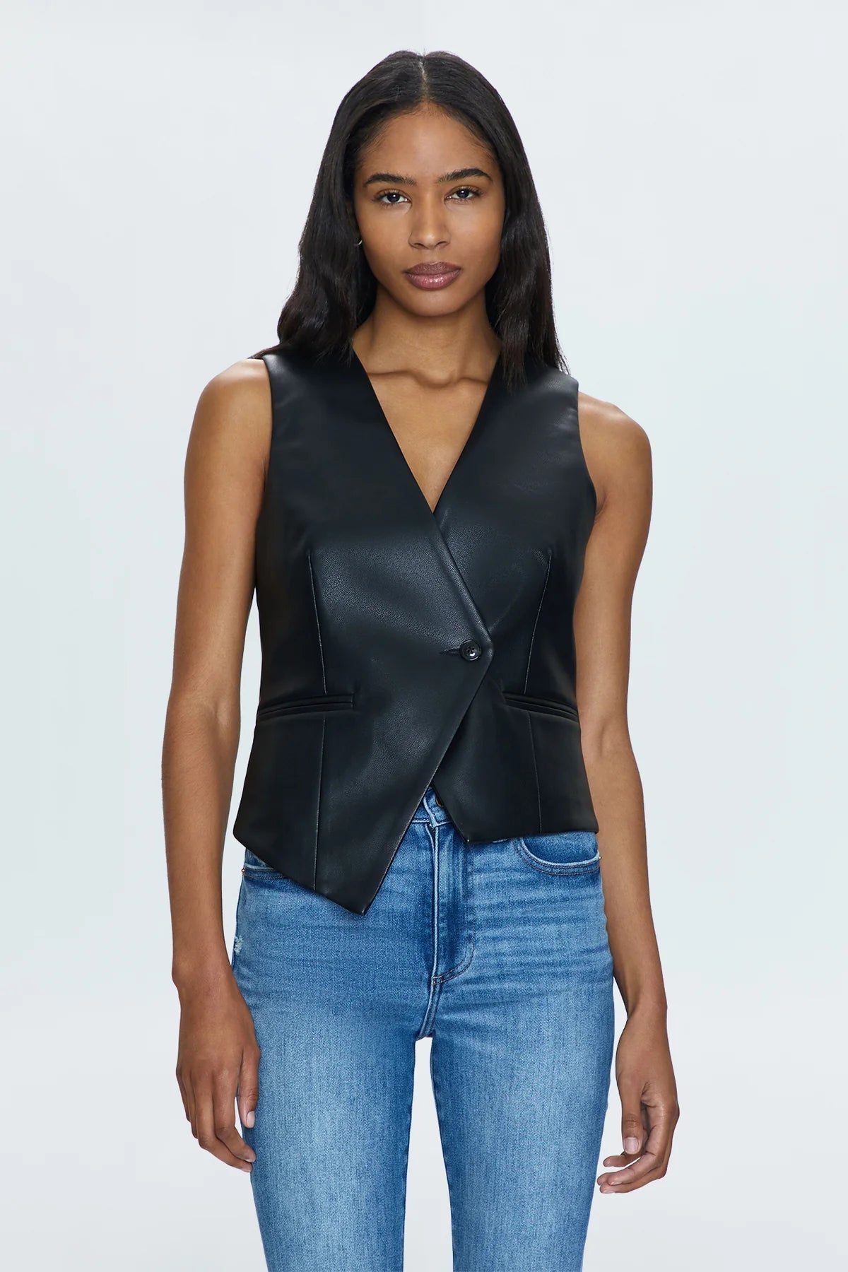 Arabella Slate Black Vegan Leather Vest - Pistola - COLOR GAME