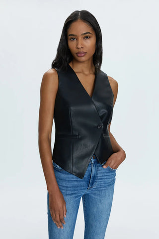 Arabella Slate Black Vegan Leather Vest - Pistola - COLOR GAME