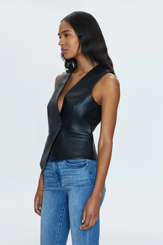 Arabella Slate Black Vegan Leather Vest - Pistola - COLOR GAME