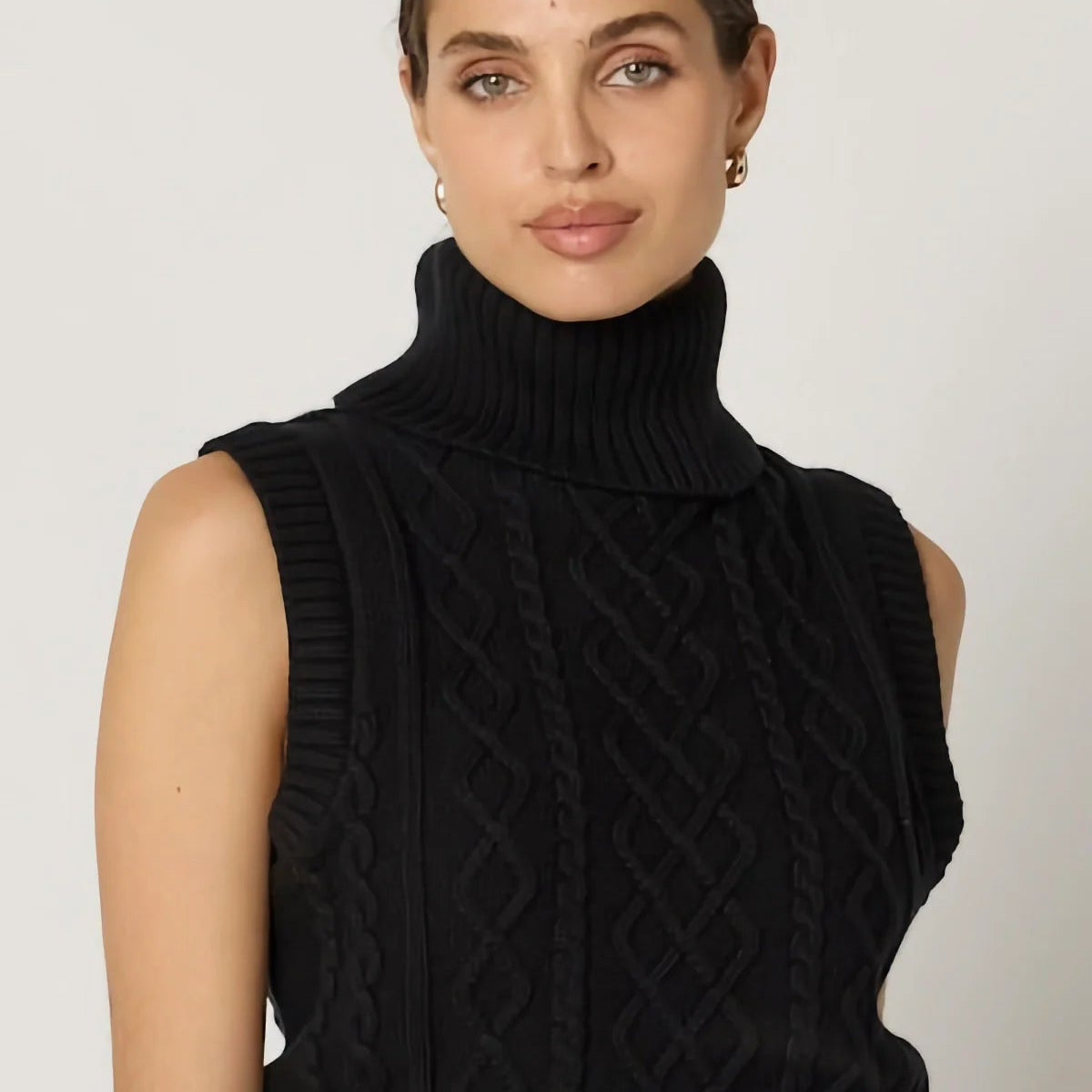 Aria Black Sleeveless Turtleneck Sweater