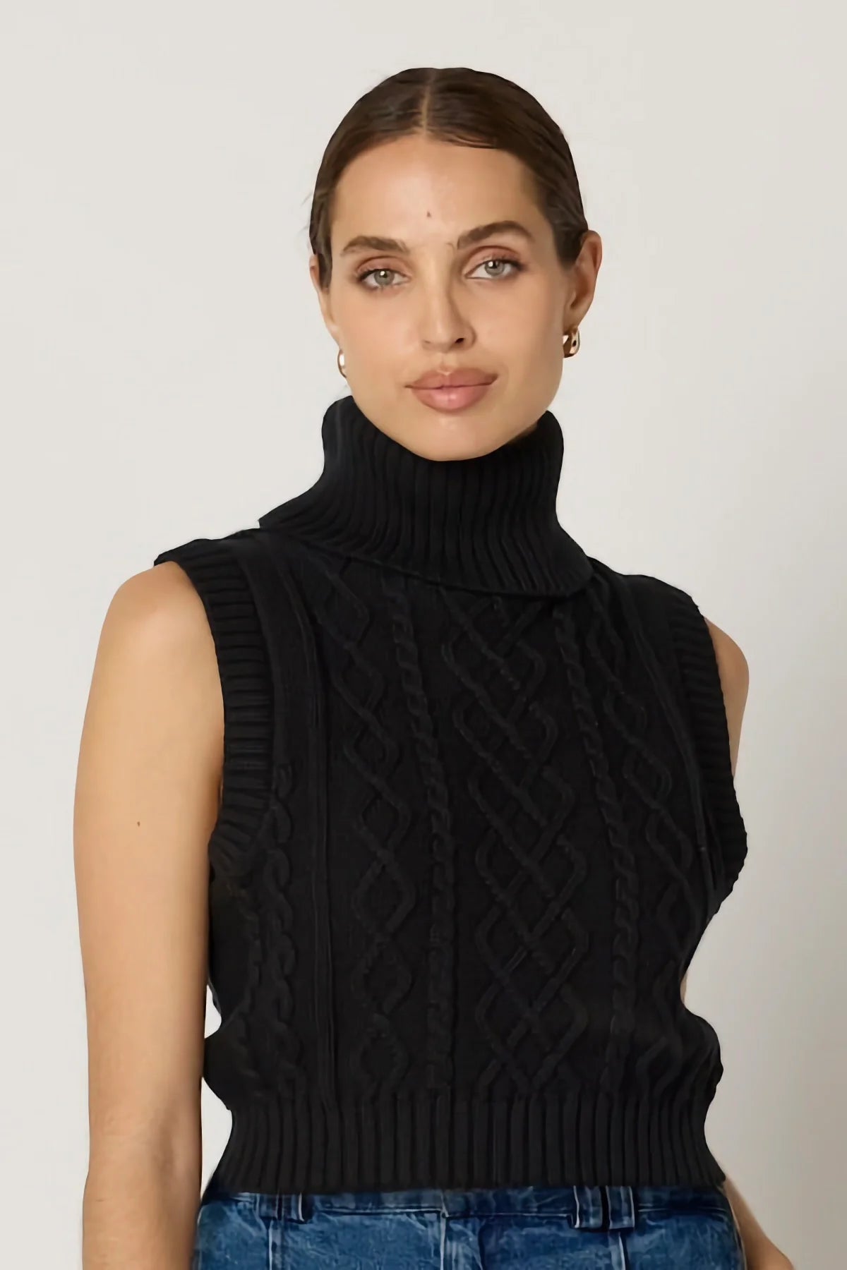 Aria Black Sleeveless Turtleneck Sweater - Cleobella - COLOR GAME