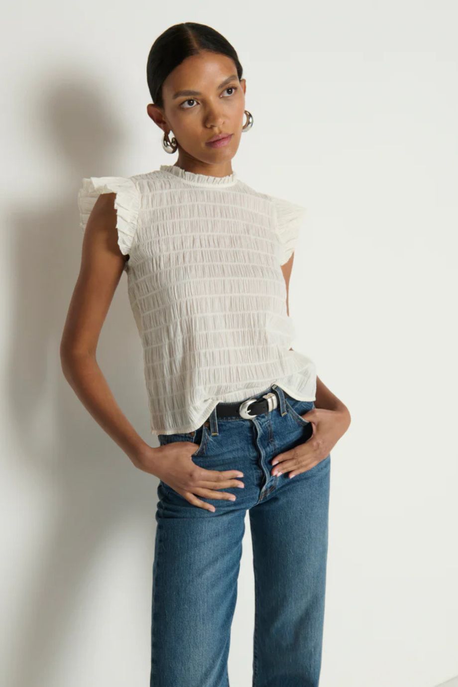 Ashley Ruffle Tank – Porcelain - Nation Los Angeles - COLOR GAME
