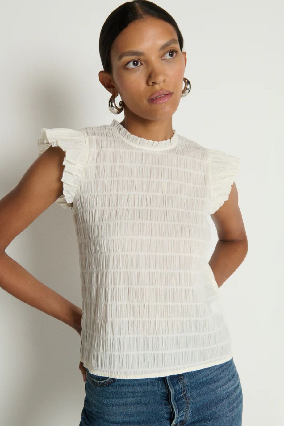 Ashley Ruffle Tank – Porcelain - Nation Los Angeles - COLOR GAME