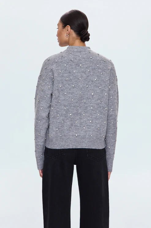 Aura Relaxed Crew Neck Embellished Sweater - Pistola - COLOR GAME