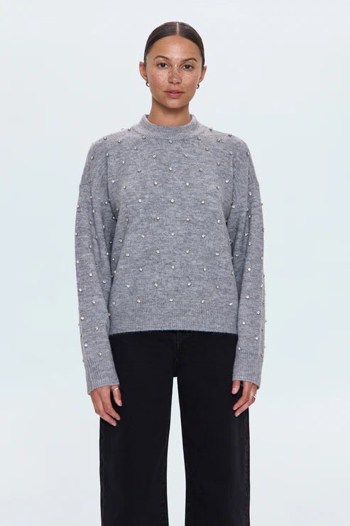 Aura Relaxed Crew Neck Embellished Sweater - Pistola - COLOR GAME