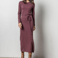 Belted Maxi Column Dress Wine - Lilla P - COLOR GAME