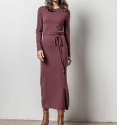 Belted Maxi Column Dress Wine - Lilla P - COLOR GAME