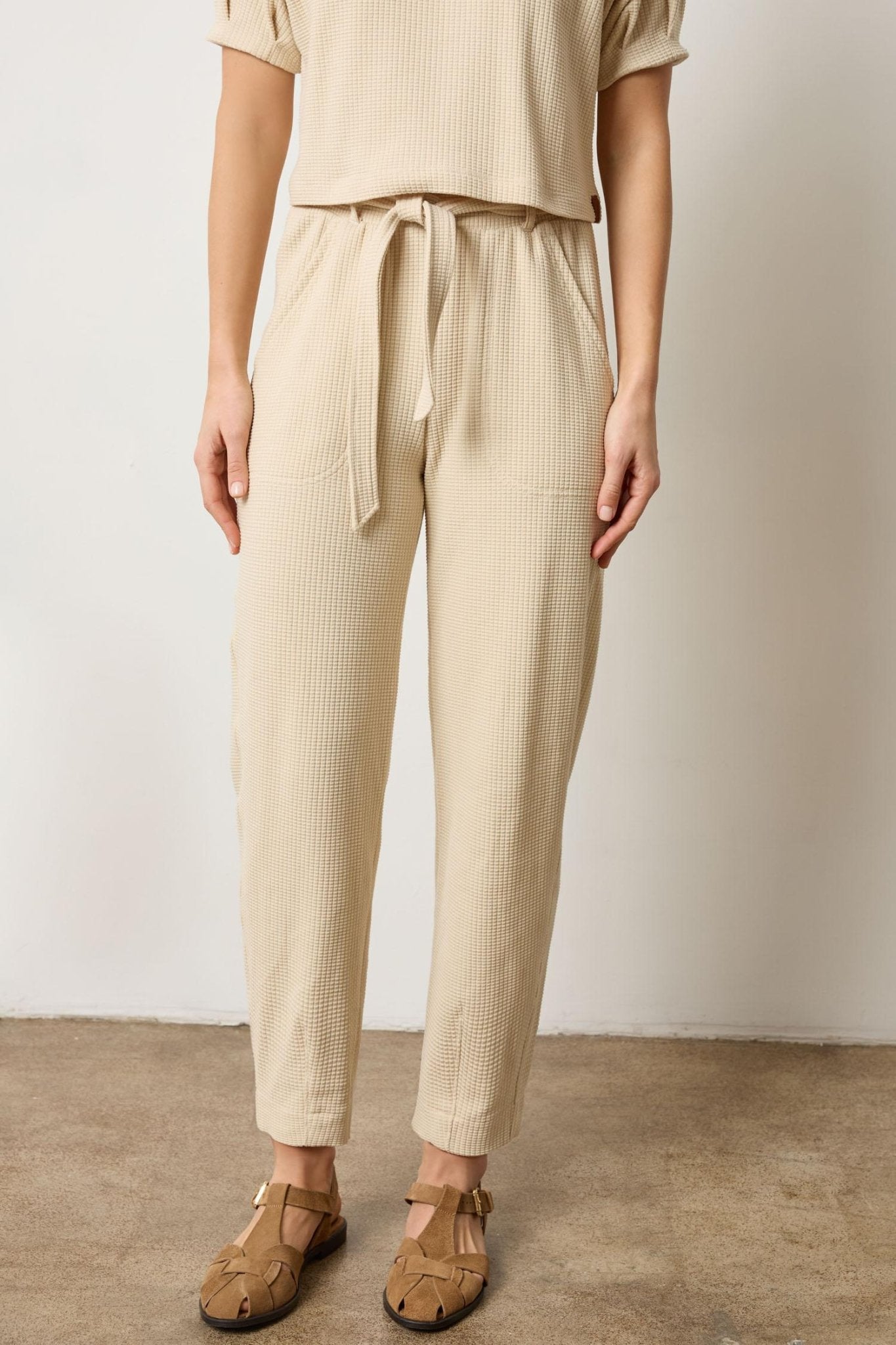 Belted Waffle Knit Pant - Lilla P - COLOR GAME