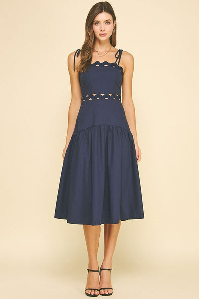 knee length dresses for ladies Scalloped Edge Midi Dress – English Factory main image 1