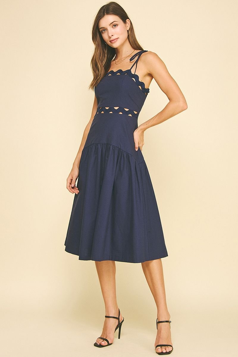 Birdie Scallop Detail Midi Dress Navy - Pinch - COLOR GAME
