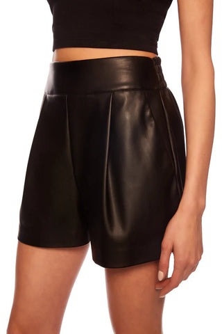 Black Faux Leather Pleated Short - Susana Monaco - COLOR GAME