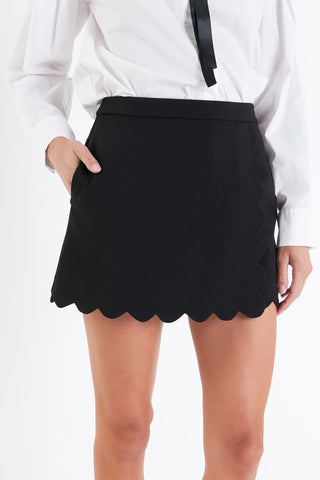 Black Scallop Hem Skort - English Factory - COLOR GAME