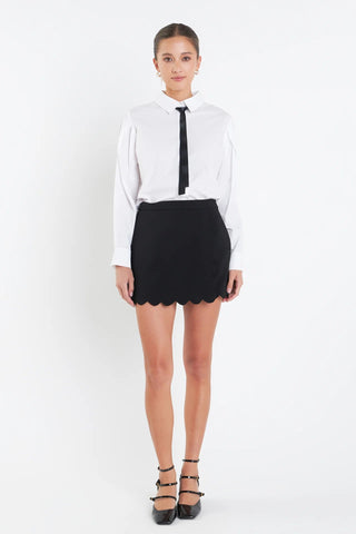 Black Scallop Hem Skort - English Factory - COLOR GAME