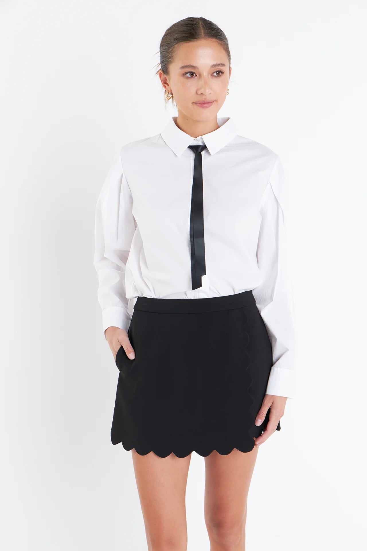 Black Scallop Hem Skort - English Factory - COLOR GAME