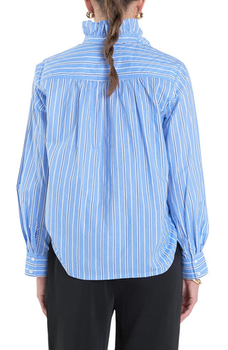 Blue Stripe Ruffled Shirt - English Factory - COLOR GAME