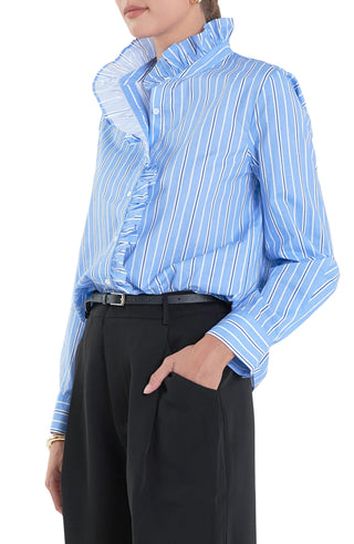 Blue Stripe Ruffled Shirt - English Factory - COLOR GAME