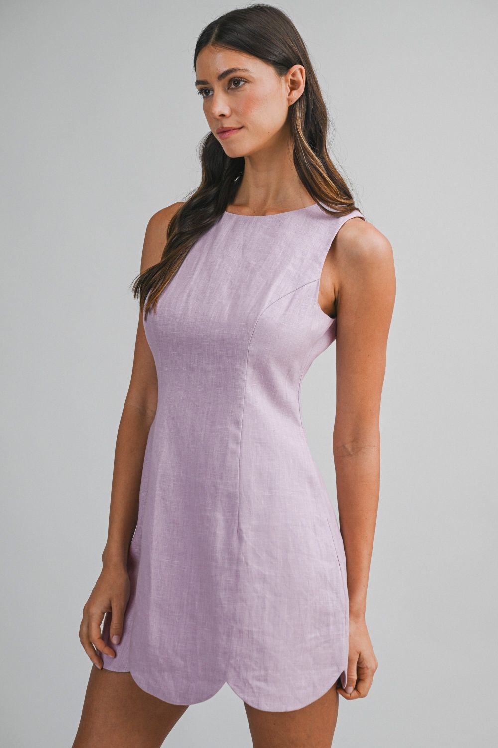Bridgette Lavender Linen Mini Dress - Mable - COLOR GAME