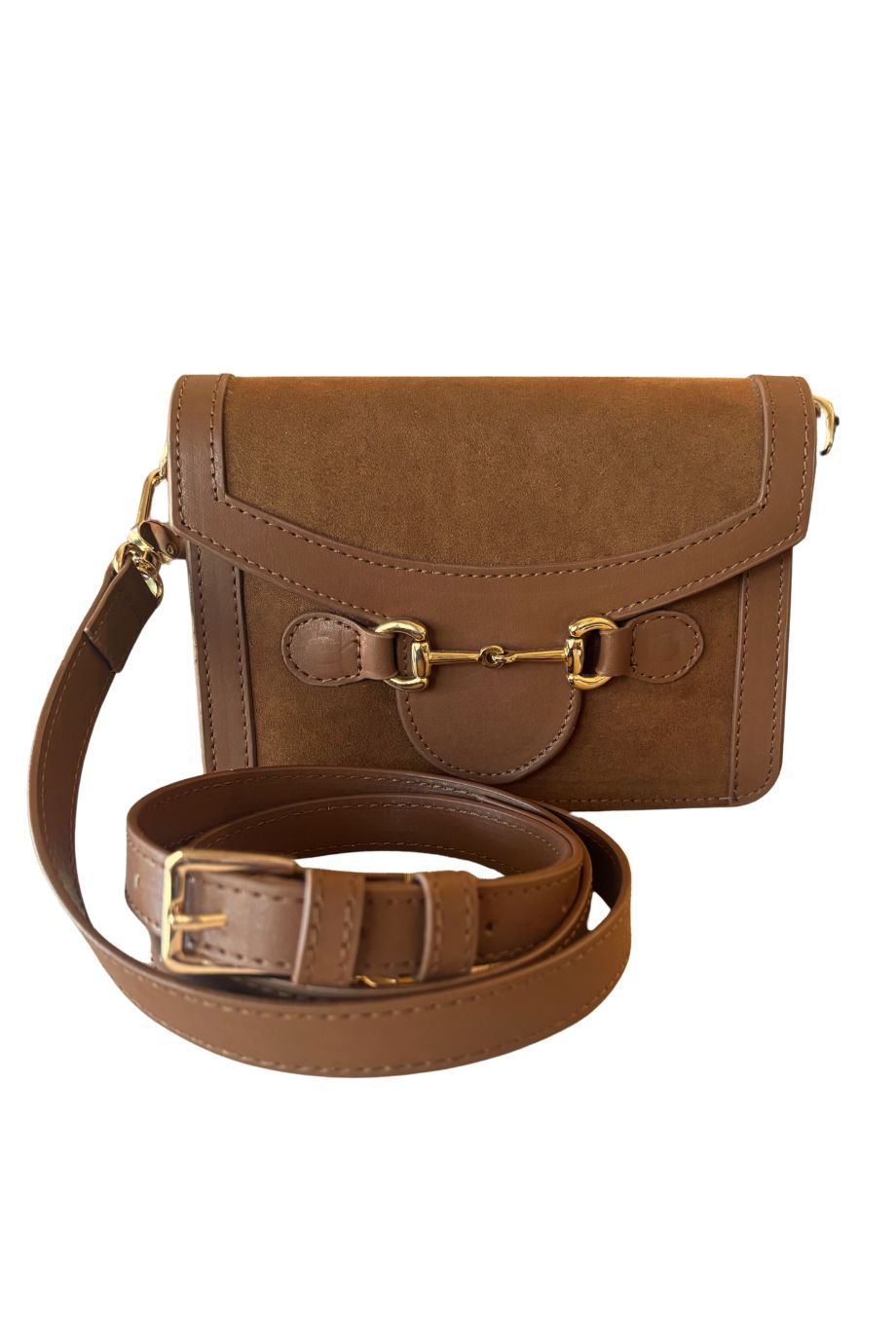 Brown Suede Horse Bit Crossbody Bag - Main & Exchange - COLOR GAME