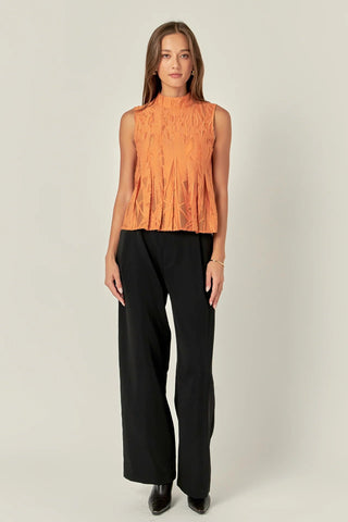 Burnout Pleated Sleeveless Top Burnt Orange - English Factory - COLOR GAME