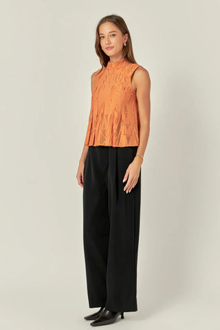 Burnout Pleated Sleeveless Top Burnt Orange - English Factory - COLOR GAME