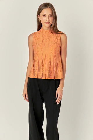 Burnout Pleated Sleeveless Top Burnt Orange - English Factory - COLOR GAME