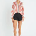 Burnt Orange Striped Satin Button Up Shirt - English Factory - COLOR GAME