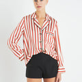 Burnt Orange Striped Satin Button Up Shirt - English Factory - COLOR GAME