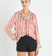 Burnt Orange Striped Satin Button Up Shirt - English Factory - COLOR GAME