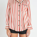 Burnt Orange Striped Satin Button Up Shirt - English Factory - COLOR GAME