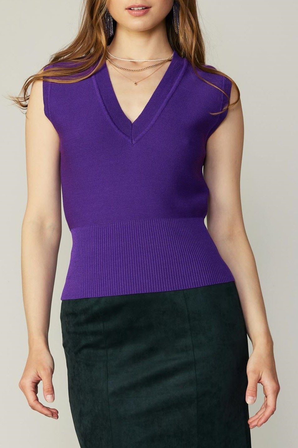 Callie Purple Ribbed Sweater Vest - Current Air - COLOR GAME