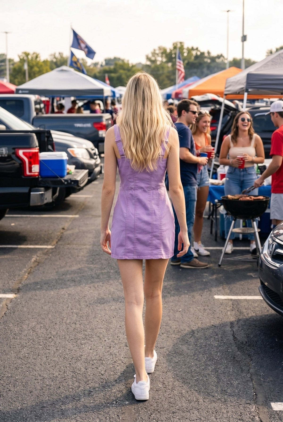Cami Stitch Detail Zip-Front Dress Lavender - Color Game - COLOR GAME
