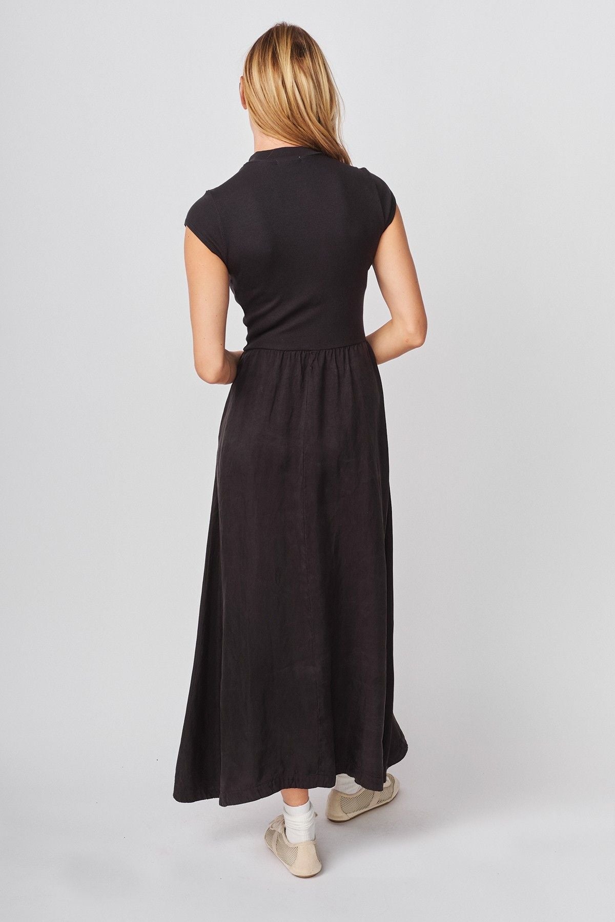 Cap Sleeve Mixed Rib Maxi Dress Black - Sundry - COLOR GAME