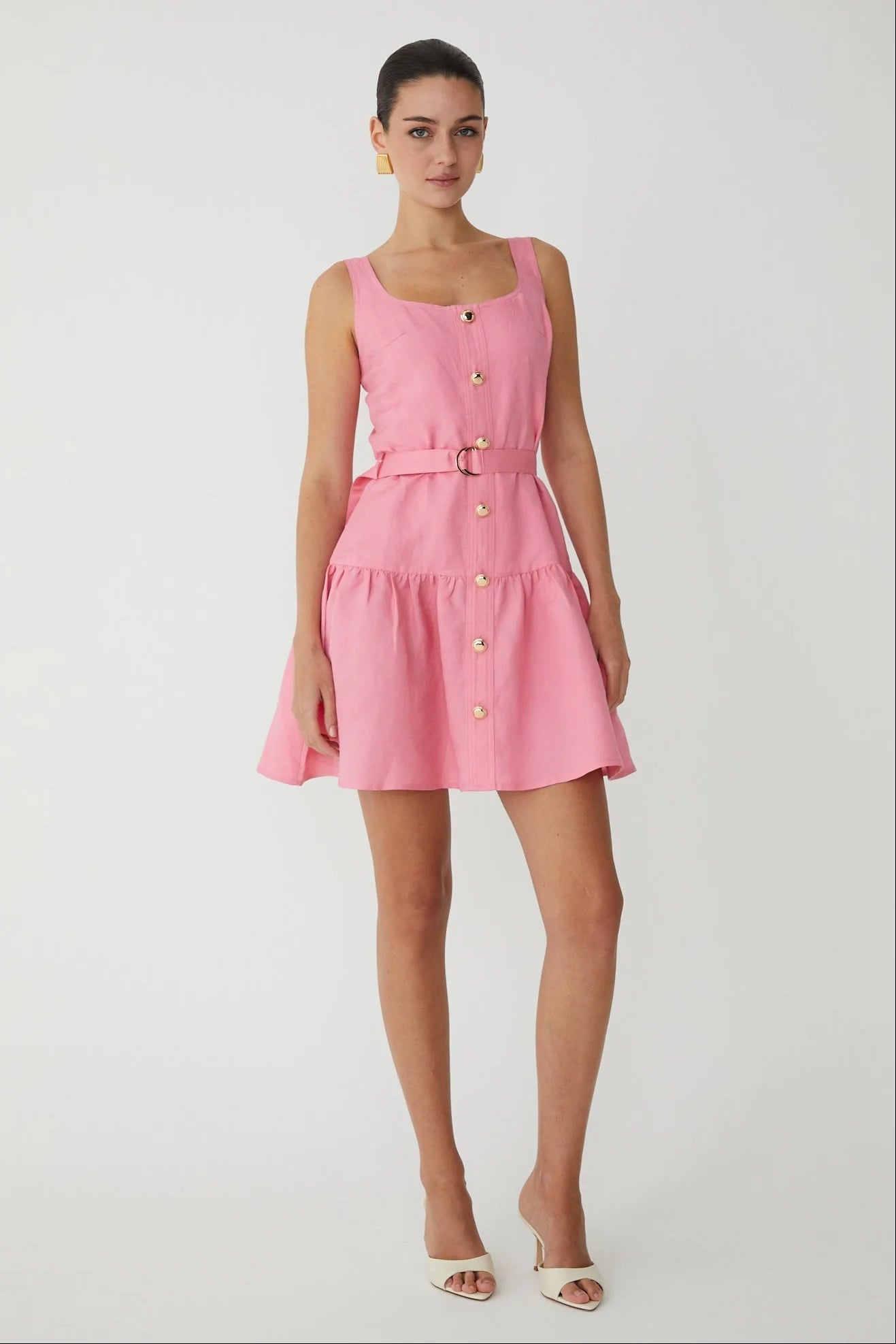 Cari Belted Linen Mini Dress - JS71 - COLOR GAME