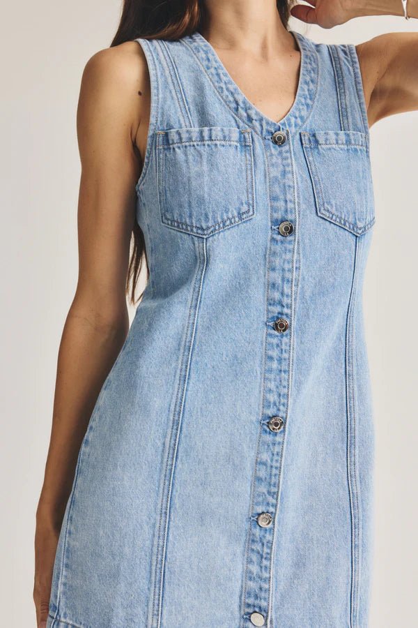 Carmel Button - Front Denim Mini Dress - Pistola - COLOR GAME