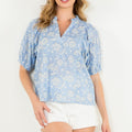 Caroline Light Blue Floral Puff Sleeve Top - THML - Color Game