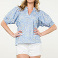 Caroline Light Blue Floral Puff Sleeve Top - THML - Color Game