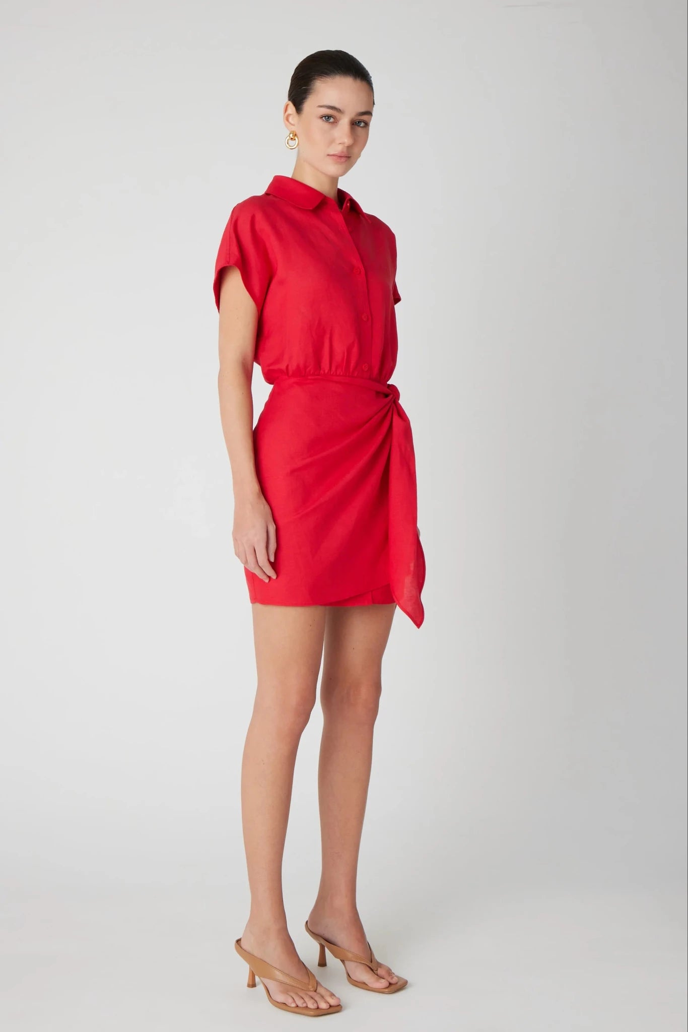 Carson Red Linen Shirt Dress - JS71 - COLOR GAME