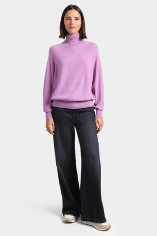 Cashmere Oversized Turtleneck With Front Pocket Purple Heart - Minnie Rose - COLOR GAME