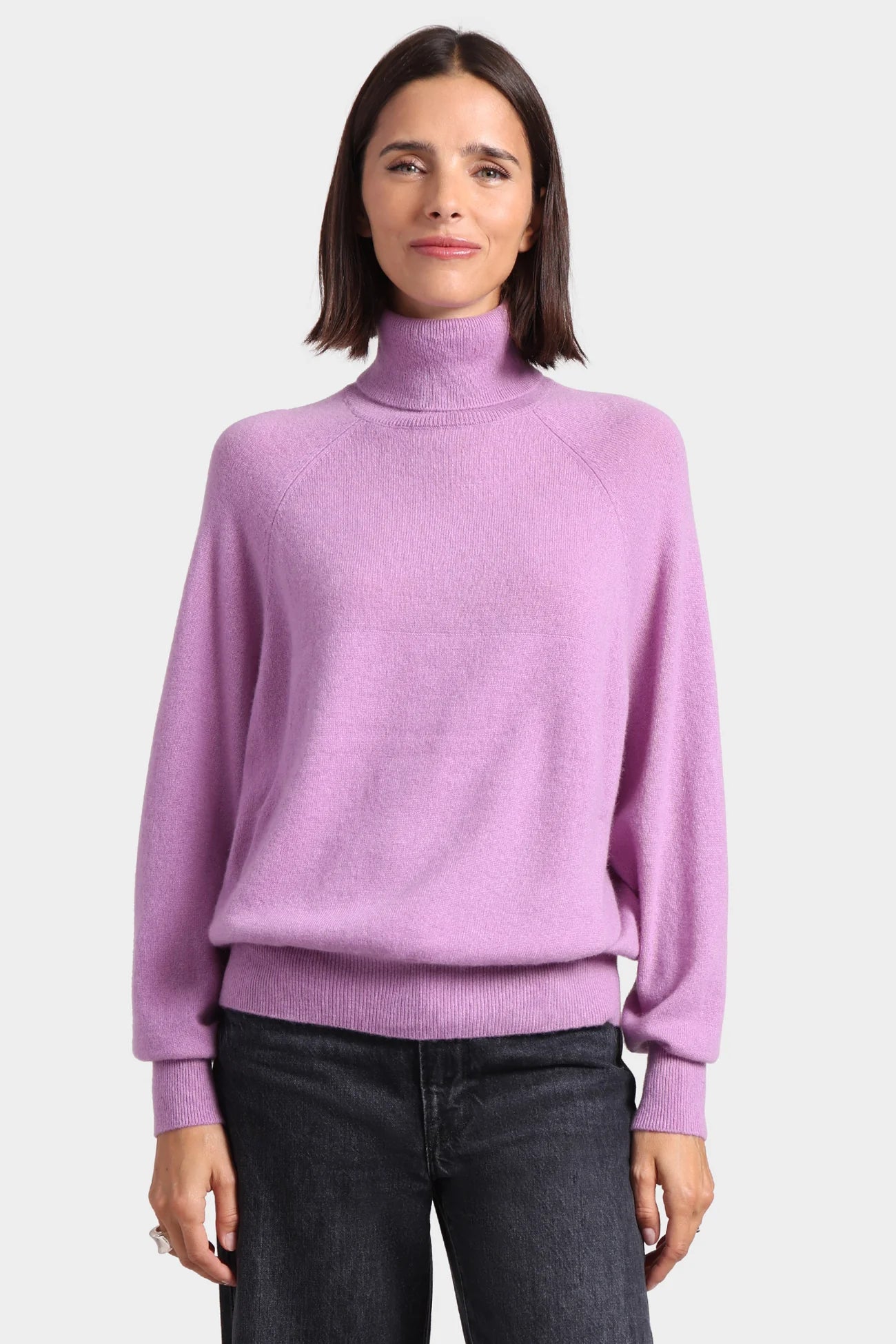 Cashmere Oversized Turtleneck With Front Pocket Purple Heart - Minnie Rose - COLOR GAME