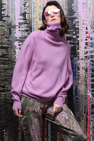 Cashmere Oversized Turtleneck With Front Pocket Purple Heart - Minnie Rose - COLOR GAME