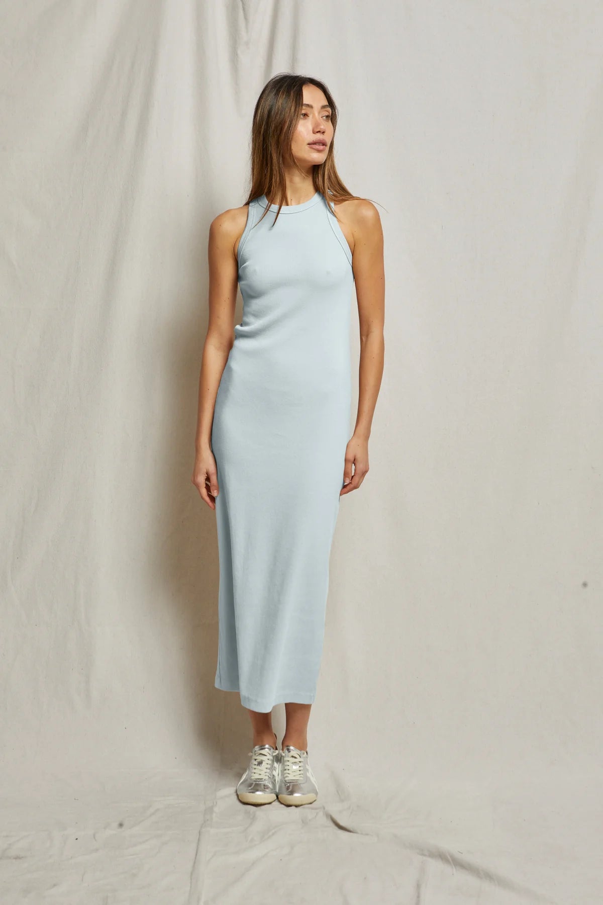 Cassidy Structured Rib Maxi Dress Baby Blue - perfectwhitetee - COLOR GAME