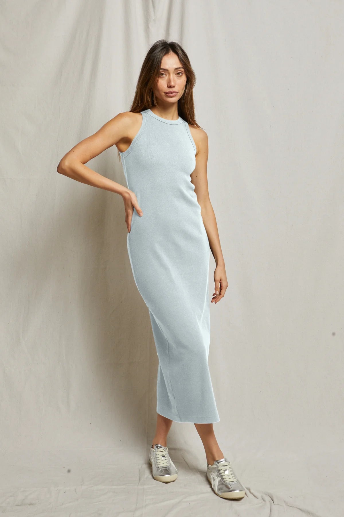 Cassidy Structured Rib Maxi Dress Baby Blue - perfectwhitetee - COLOR GAME