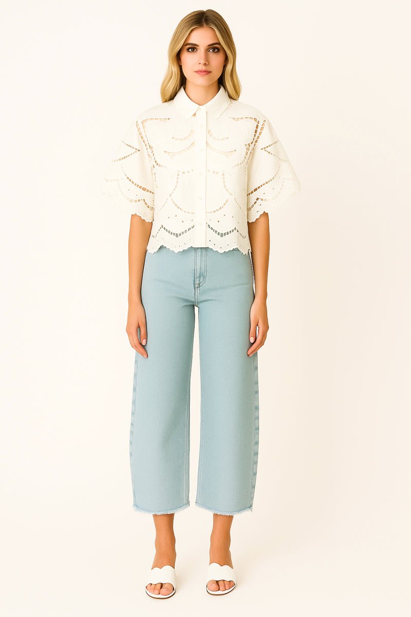 Caya White Embroidered Cotton Shirt - Berenice - COLOR GAME