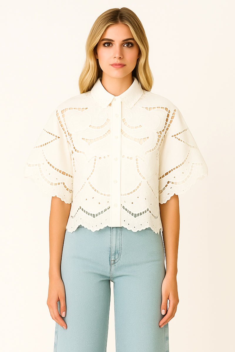 Caya White Embroidered Cotton Shirt - Berenice - COLOR GAME