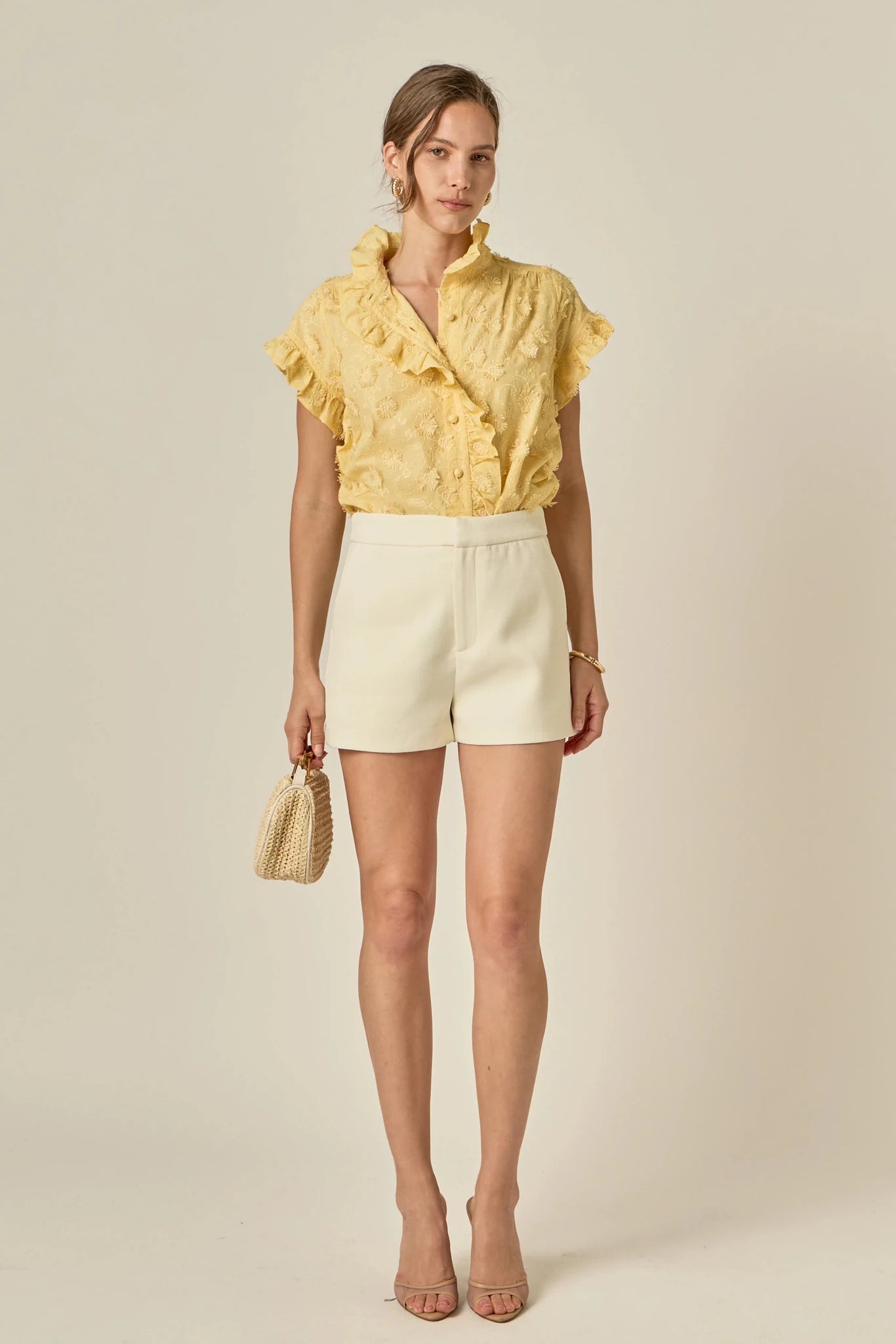 CeCe Embroidered Ruffle Sleeve Shirt Yellow - English Factory - COLOR GAME