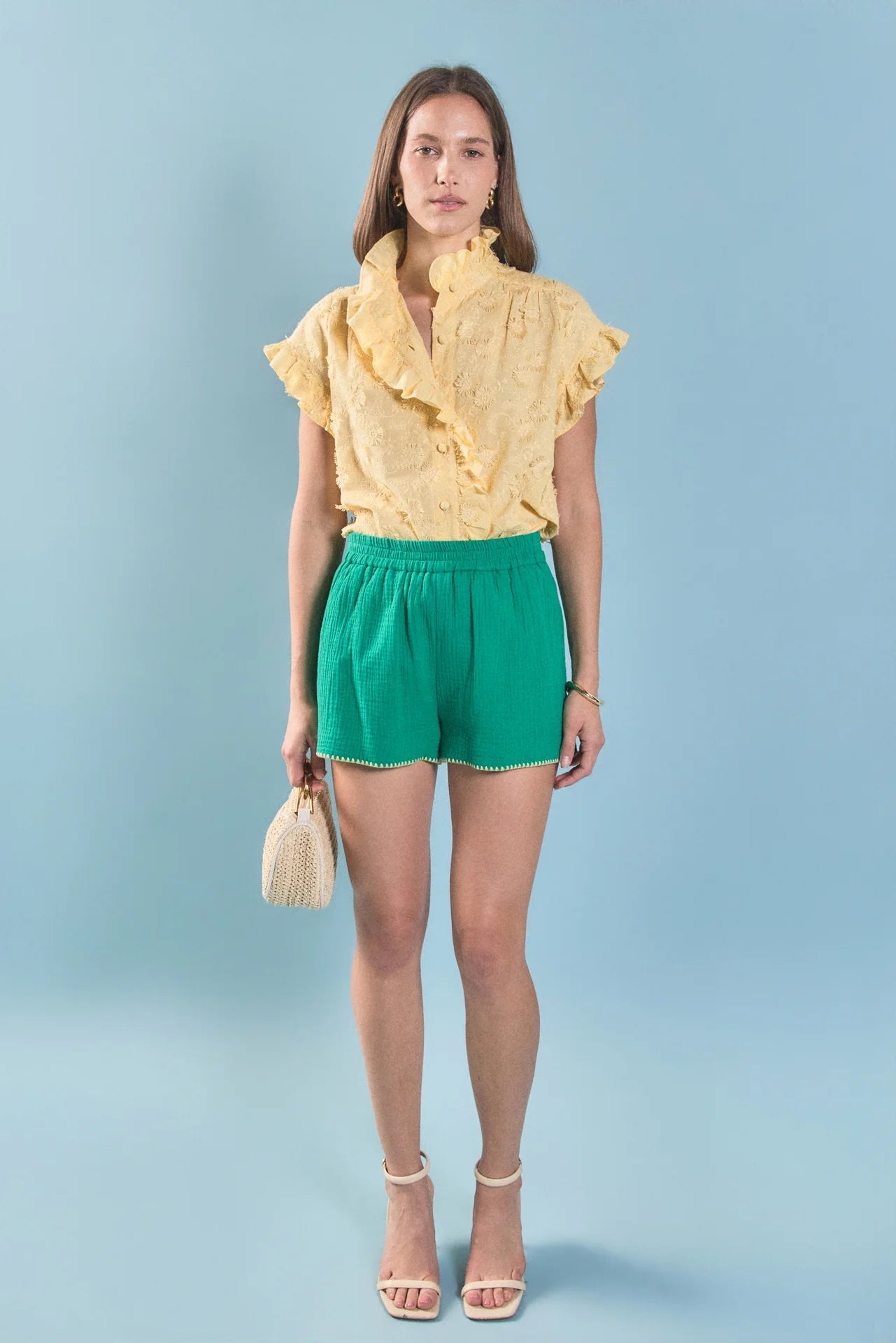 CeCe Embroidered Ruffle Sleeve Shirt Yellow - English Factory - COLOR GAME